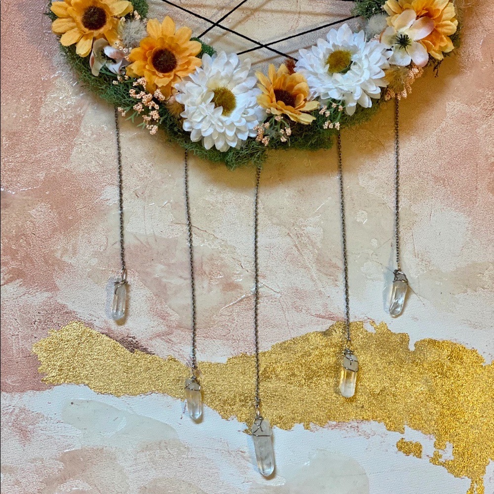 Crescent moon quartz crystal dream catcher